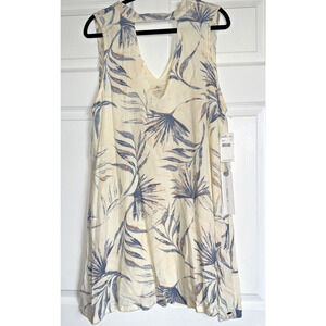 O'Neill Coleen Keyhole Dress Sz L Palm Print Cream Blue‎ Tropical Bohemian